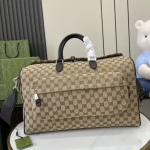Medium GG travel bag beige umber canvas