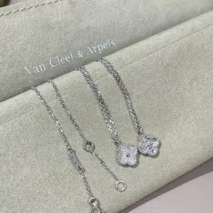 VCA little full diamond four leaf necklace daily hot sale