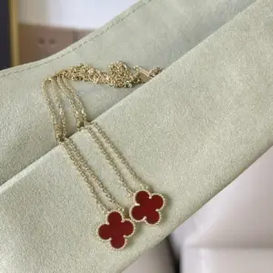 Medium red jasper four-leaf necklace