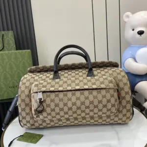 Medium GG travel bag beige umber canvas