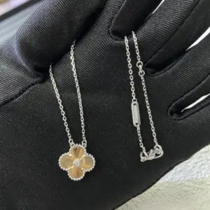Colorful laser-etched four-leaf necklace