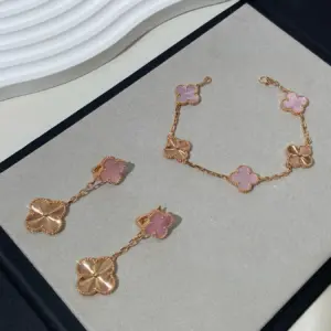 Rose gold and powder shell laser-engraved five-fold bracelet