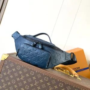 M14784 deep blue premium leather wrist bag